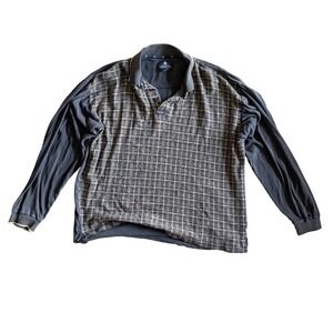 Vintage Givenchy Thrashed Men's 90s Plaid Front Long Sleeve Polo Shirt Grey- M